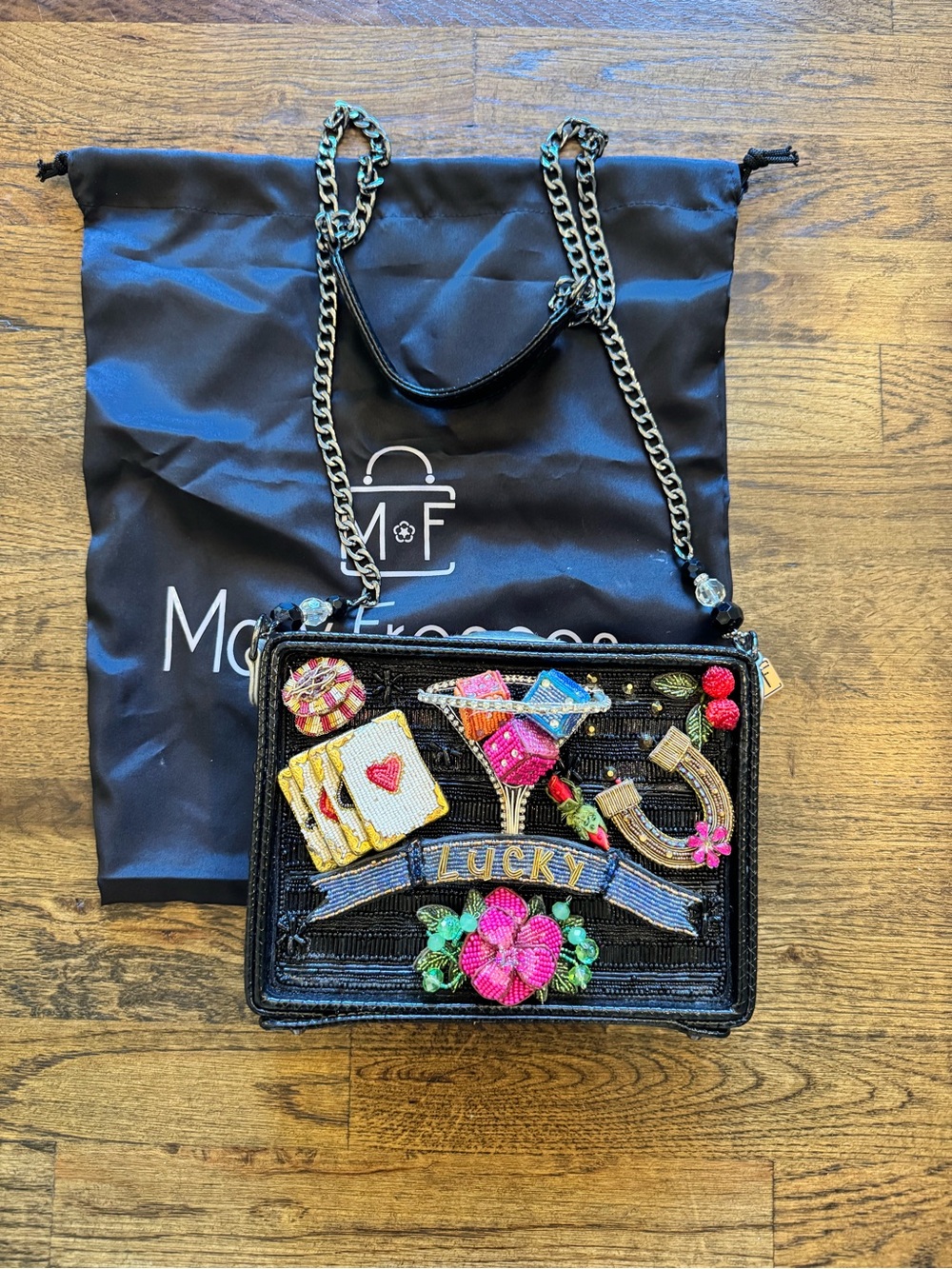 Mary Frances Black Beaded 'Lucky' Crossbody with Multicolor Embellishments